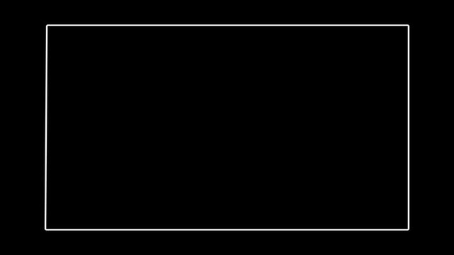 White line rectangle shape animation on black background, geometric border frame motion element