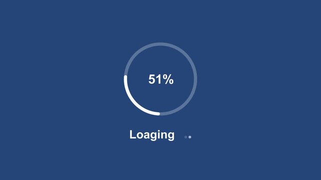 Dynamic circular loading progress bar animation with percentage counter on a minimalist deep blue background, for modern software, interface digital user, experience, and web, application development