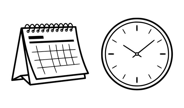 Calendar and wall clock icon set line art illustration high quality business icon time management black white graphic element minimalist icon clock face high quality
