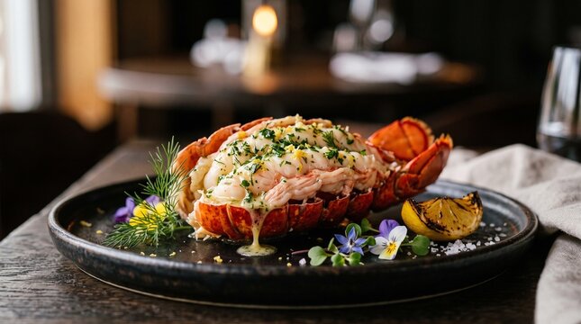 Gourmet Canadian Atlantic Lobster with Herb Butter Fine Dining
