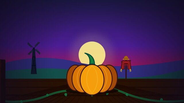 Animation of a festive pumpkin patch harvest during autumn season