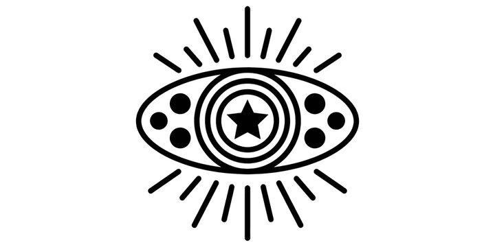 Mystic third eye vector illustration with star and sunburst elements.
