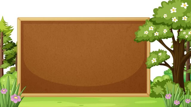 Cartoon Forest Billboard with Blank Wooden Signboard Animation