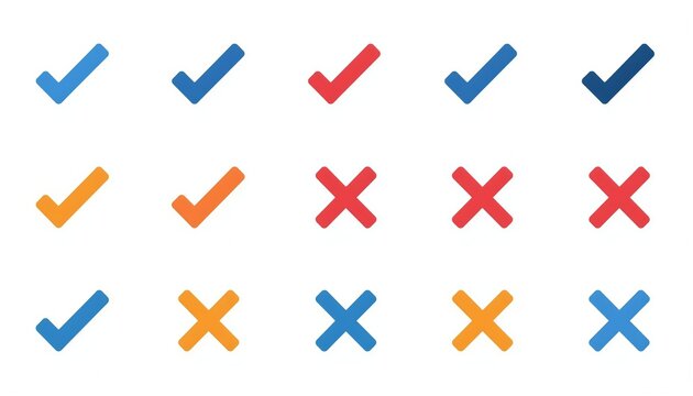 check marks and X marks for correct, incorrect, yes, no, approved, and rejected concepts