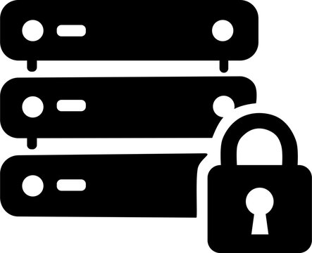 Cybersecurity Server and Data Protection Black Vector Icon