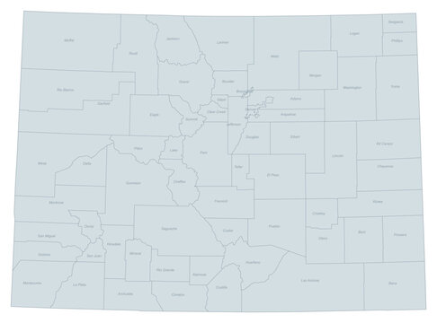 USA Colorado Administrative Divisions Map - Detailed Political Outline