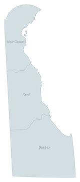 USA Delaware State Administrative Divisions Map - New Castle, Kent, Sussex Counties