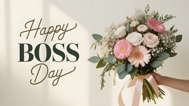 Happy Boss Day sophisticated floral poster with beautiful flowers celebrating leadership gratitude professional success teamwork and appreciation