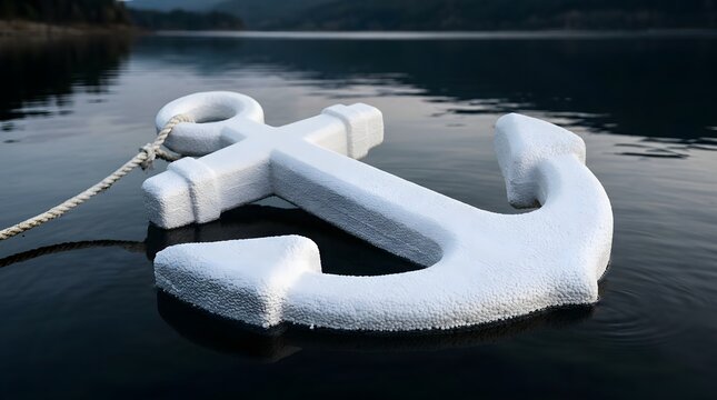 White faux anchor floating uselessly on open water illustrating false security and ineffective risk management in business investments