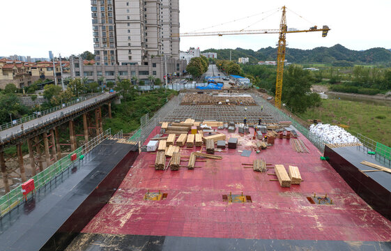 Construction Site with Bridge Infrastructure - Yichang, China