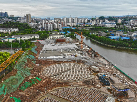 Yichang Wastewater Treatment Plant Construction Aerial View