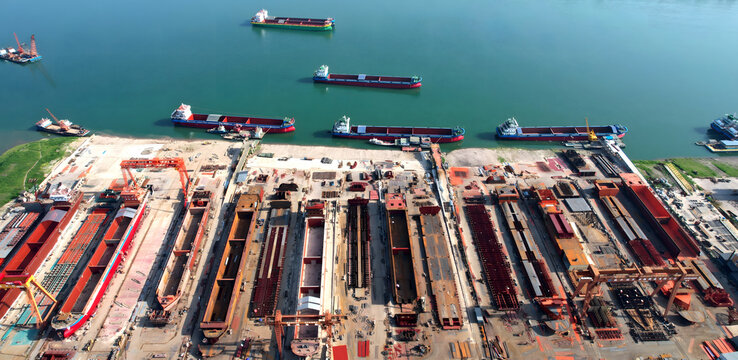 Aerial Shipbuilding Industrial Park Yichang China - Busy Maritime Yard