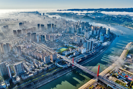 Yichang Cityscape Aerial View - Yangtze River, China