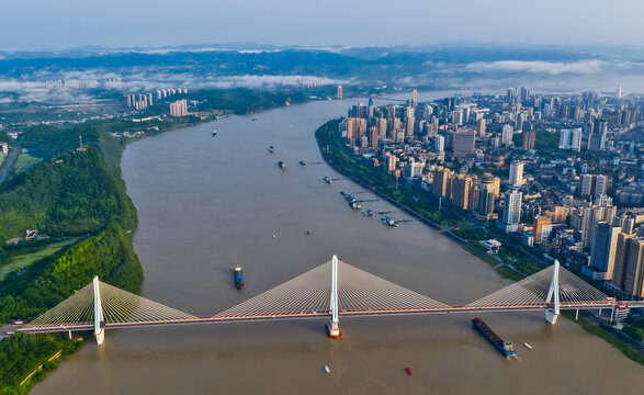Yichang Bridge Over Yangtze River, China - Aerial City View