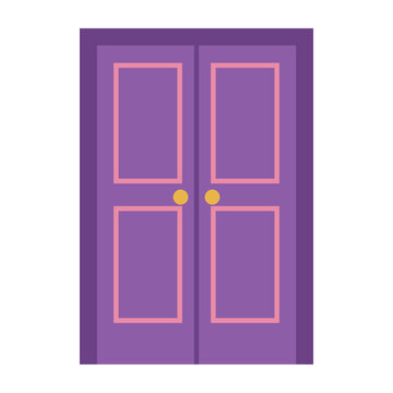 Flat Vector Purple Double Door Closed with Two Leaves Isolated on Transparent Background