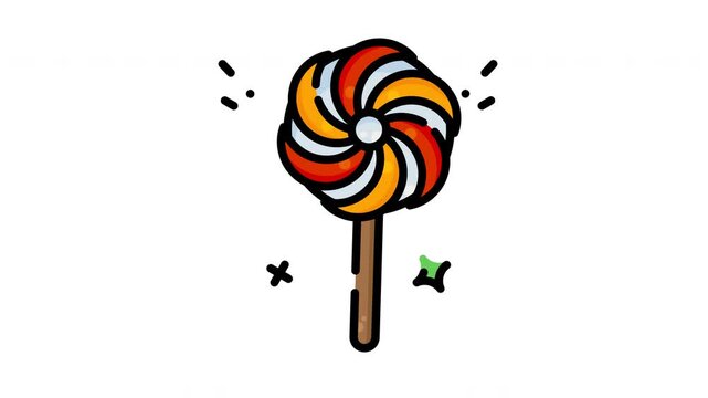 Animated bright and colorful candy lollipop pattern illustration suitable for graphic design projects, packaging, stationery, and party decorations. Brighten up any design.