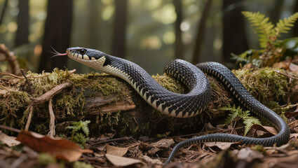 Fototapeta premium Eastern Rat Snake in Natural Temperate Woodland Habitat