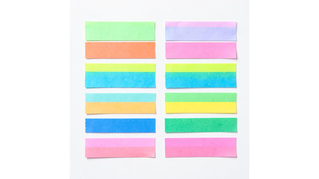 Set of colorful sticky notes or paper strips arranged in two columns isolated on white background