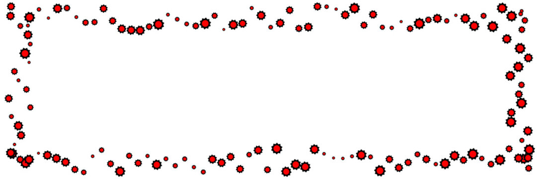 A black floral frame with red accents in the center, featuring a mix of small and large elements arranged to form an imperfect rectangle.