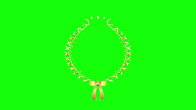 Six golden laurel wreath frames on green screen background