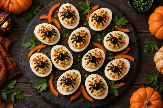 Spider deviled eggs for Halloween