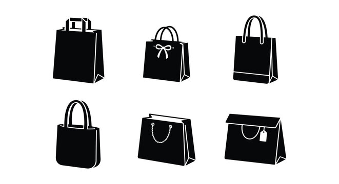 Black silhouette shopping bags collection vector illustration on white background