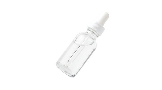 Clear glass dropper bottle, cosmetic serum vial with white pipette, transparent skincare container for essential oils and beauty products