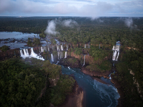Beautiful aerial view to waterfalls in Igua&ccedil;u Falls