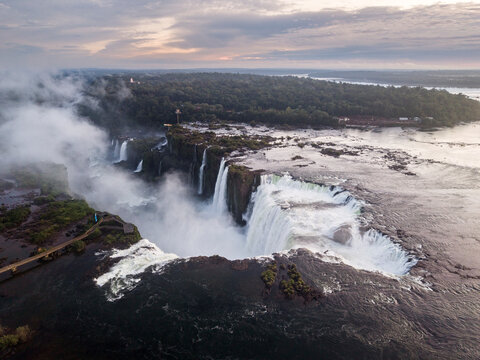 Beautiful aerial view to waterfalls in Igua&ccedil;u Falls