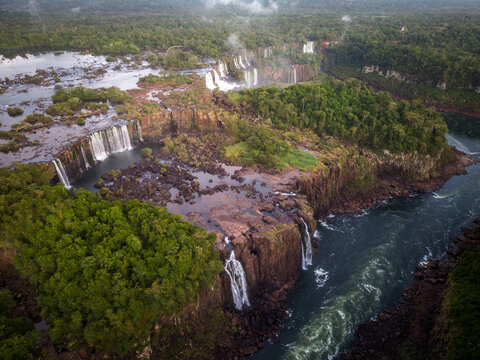 Beautiful aerial view to waterfalls in Igua&ccedil;u Falls