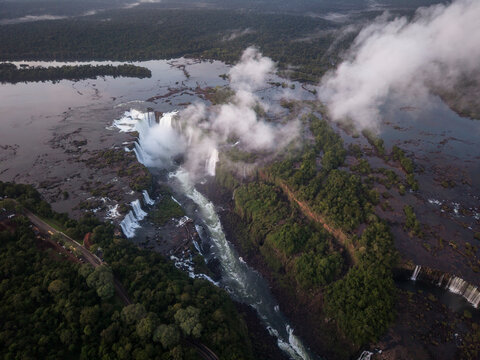 Beautiful aerial view to waterfalls in Igua&ccedil;u Falls