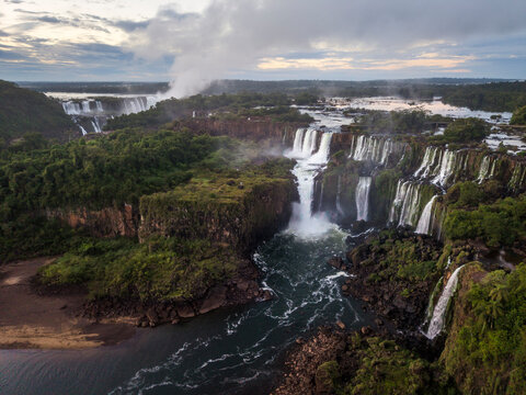 Beautiful aerial view to waterfalls in Igua&ccedil;u Falls