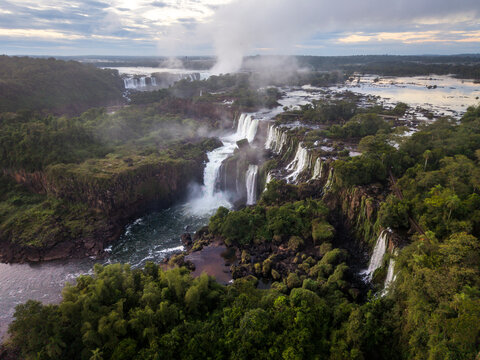 Beautiful aerial view to waterfalls in Igua&ccedil;u Falls