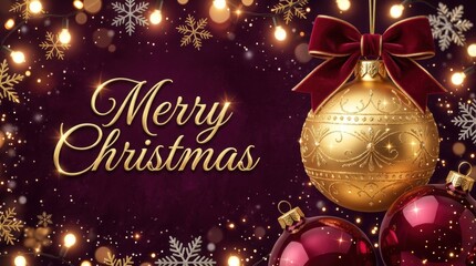 Obraz premium Elegant Merry Christmas greeting with festive ornaments and sparkling lights