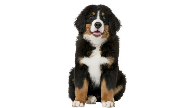 Bernese Mountain Dog puppy sitting, isolated on transparent background