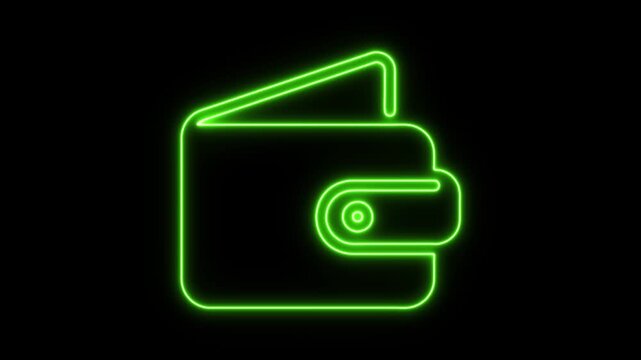 Glowing Neon Digital Wallet Animation for Finance on Black Background