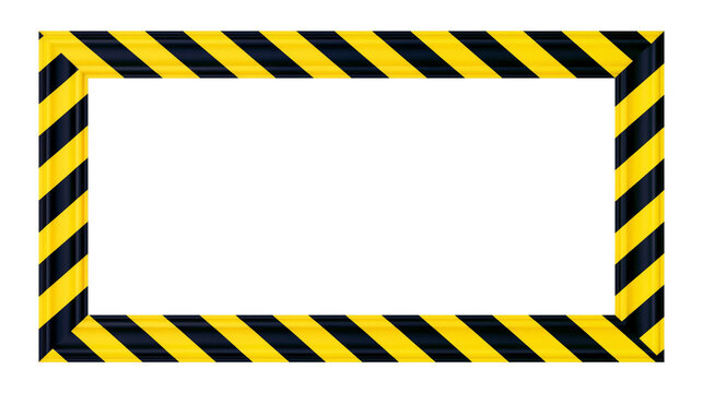 Yellow and black hazard tape border, isolated on transparent background