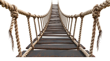 Old wooden rope bridge with frayed ends, isolated on transparent background © Ryan