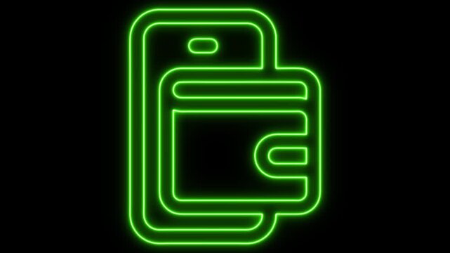 Glowing Neon Digital Wallet Animation for Finance on Black Background