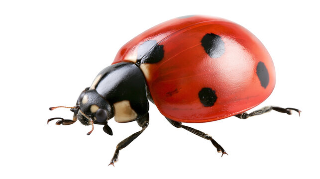 Red ladybug with black spots, isolated on transparent background