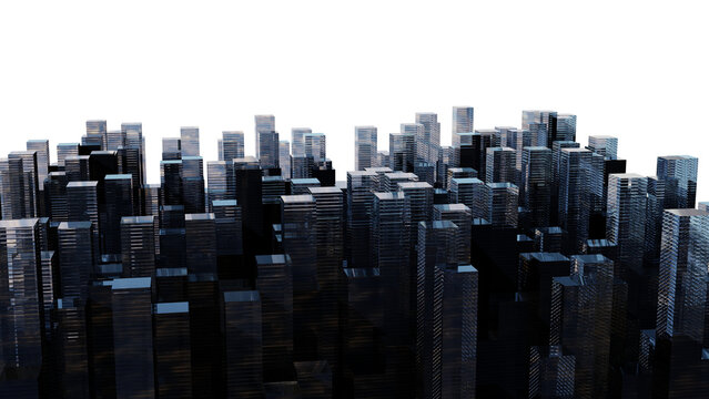3D Modern Glass Skyscraper City Skyline Isolated PNG