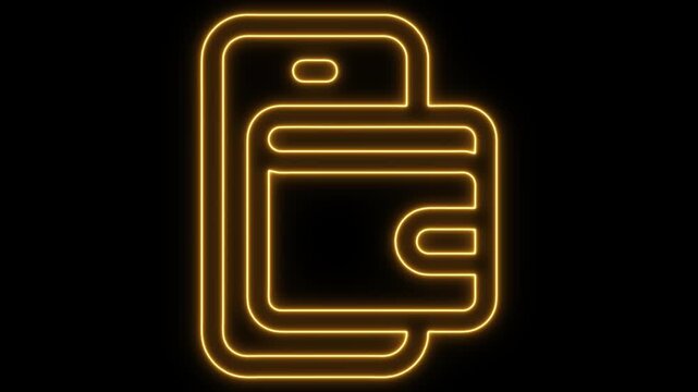 Glowing Neon Digital Wallet Animation for Finance on Black Background