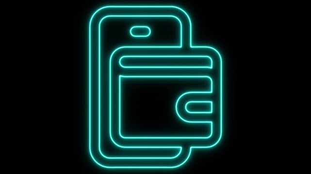 Glowing Neon Digital Wallet Animation for Finance on Black Background