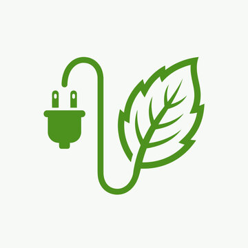 Eco-friendly electrical plug integrated with a leaf symbol.