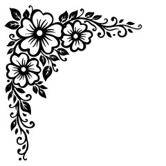 Decorative corner floral border vector art with blooming flowers, vines, and leaf accents isolated on white background. © pungky