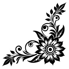 Decorative corner floral border vector art with blooming flowers, vines, and leaf accents isolated on white background. © pungky