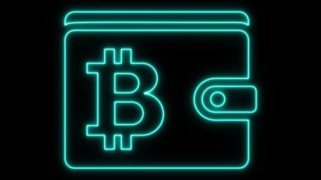 Glowing Neon Digital Wallet Animation for Finance on Black Background