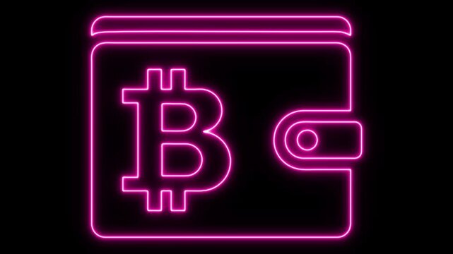 Glowing Neon Digital Wallet Animation for Finance on Black Background