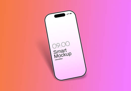 Premium Floating Smartphone 3D Mockup with Vibrant Orange and Pink Gradient Background