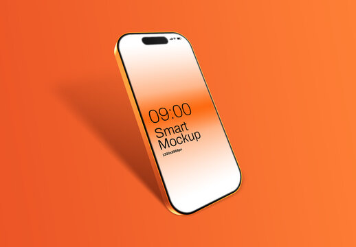 Premium Realistic Smartphone 3D Mockup with Vibrant Orange Gradient Display
